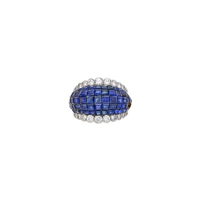 Lot 261 - Van Cleef & Arpels Platinum, Mystery-Set Sapphire and Diamond 'Boule' Ring