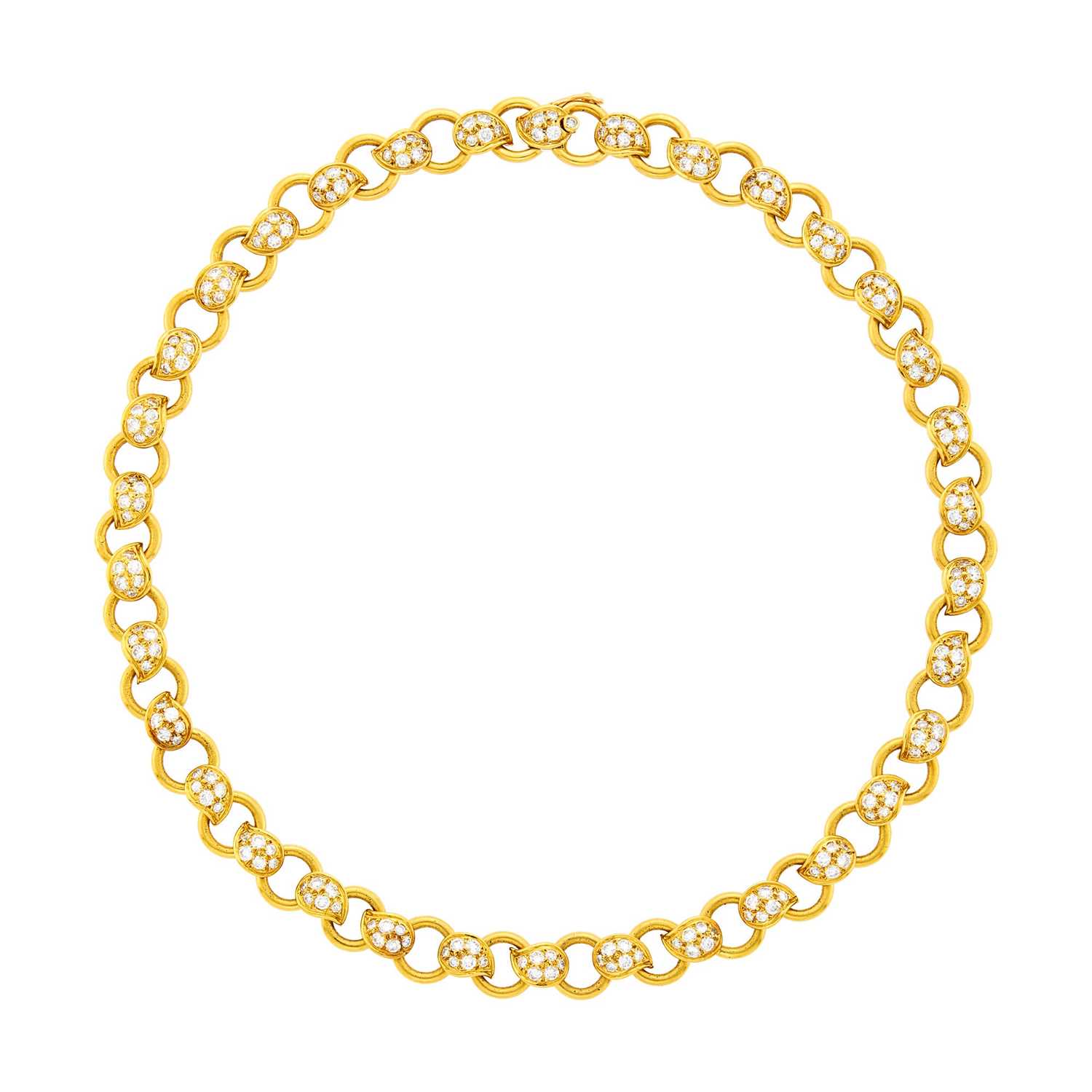 Lot 48 - Van Cleef & Arpels Gold and Diamond Link Necklace, France