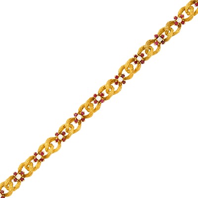Lot 55 - Tiffany & Co. Gold, Ruby and Diamond Bracelet