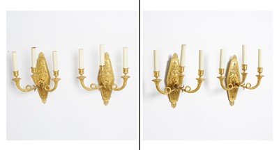 Lot 246 - Set of Four  Empire Ormolu Three-Light Wall Lights