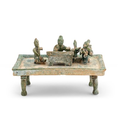 Lot 153 - A Chinese Green Glazed Pottery Stand with Musicians