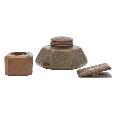 Lot 283 - Three Tiffany Studios Bronze "Zodiac" Pattern Desk Articles