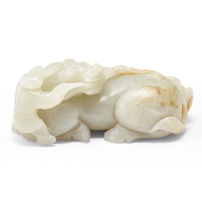 Lot 53 - A Chinese White Jade Carving of Buffalo and Boys