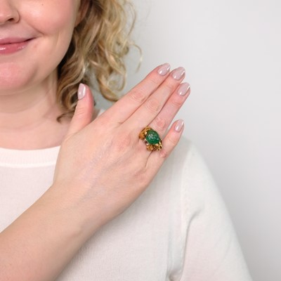 Lot 200 - Cartier Gold, Carved Emerald, Ruby, Sapphire and Diamond Elephant Ring