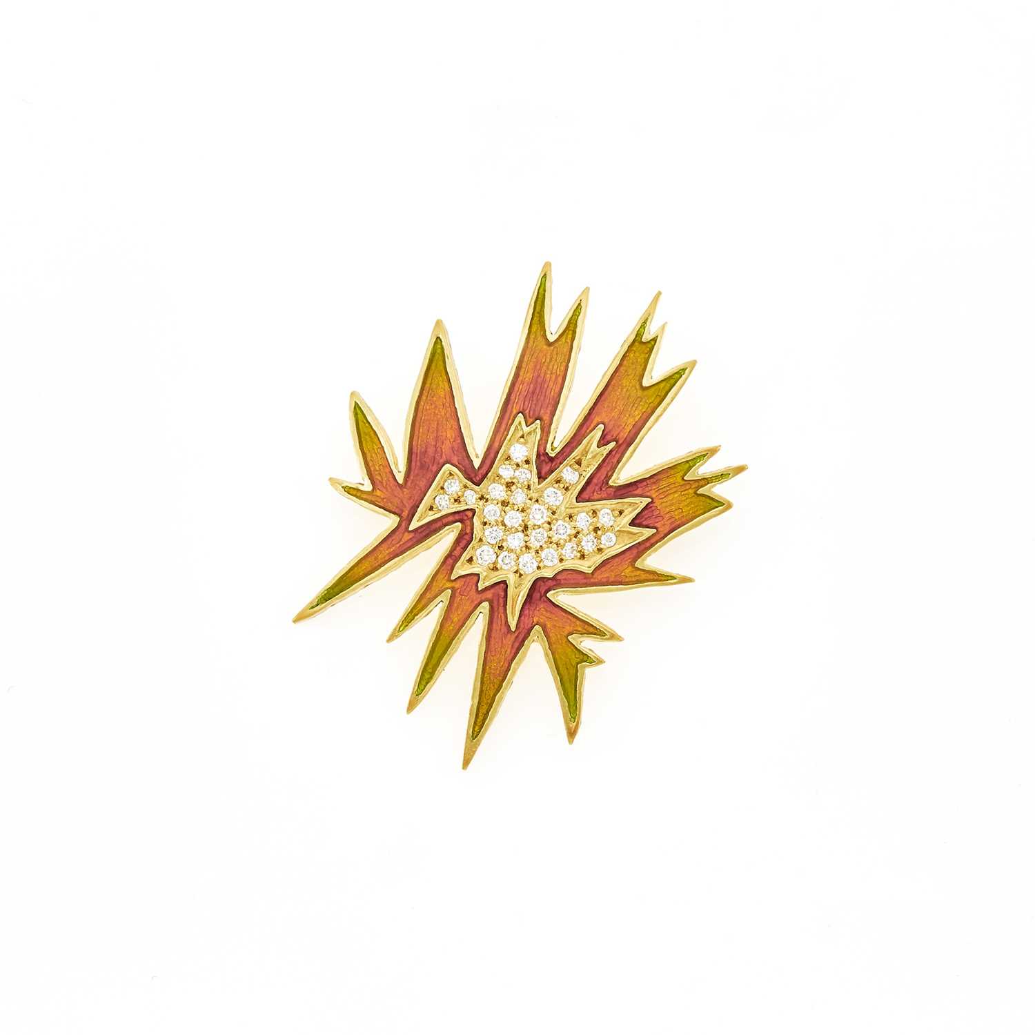 Lot 1018 - Gold, Enamel and Diamond Abstract Brooch