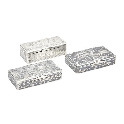 Lot 229 - Group of Three Russian Silver and Niello Snuff Boxes