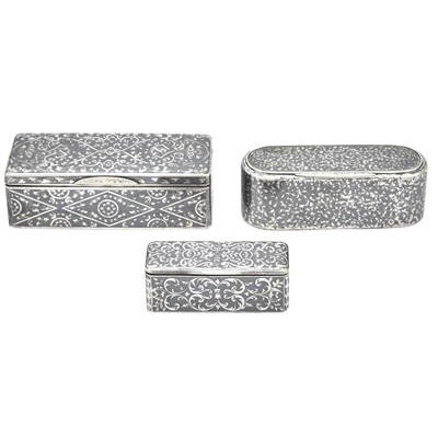 Lot 227 - Group of Three Russian Silver and Niello Snuff Boxes