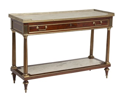 Lot 263 - Pair of Louis XVI Brass-Mounted Mahogany and Marble Consoles Dessertes