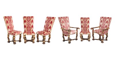 Lot 434 - Set of Six North Italian Baroque Painted and Parcel-Gilt Dining Chairs