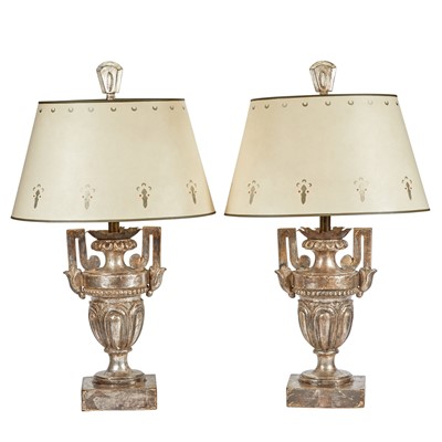 Lot 226 - Pair of Italian Silvered Wood Lamps