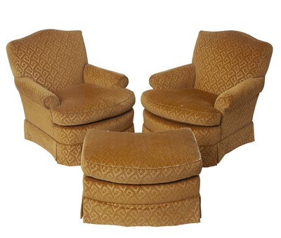 Lot 390 - Pair of Velvet Upholstered Chairs with an Ottoman