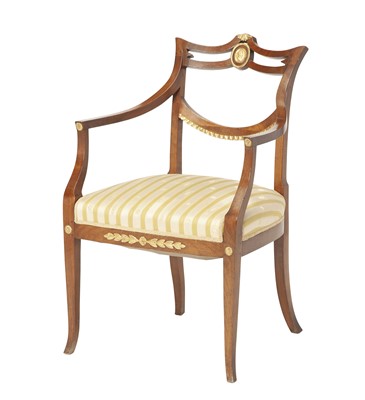 Lot 301 - Italian Empire Style Fruitwood Armchair with Bronze Mounts