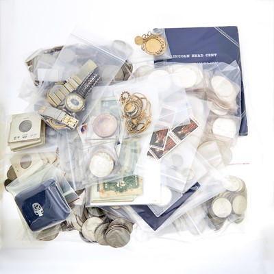 Lot 2007 - Group of Gold and Costume Jewelry and Group of United States and Foreign Gold, Silver, Clad and Metal Coins and Banknotes