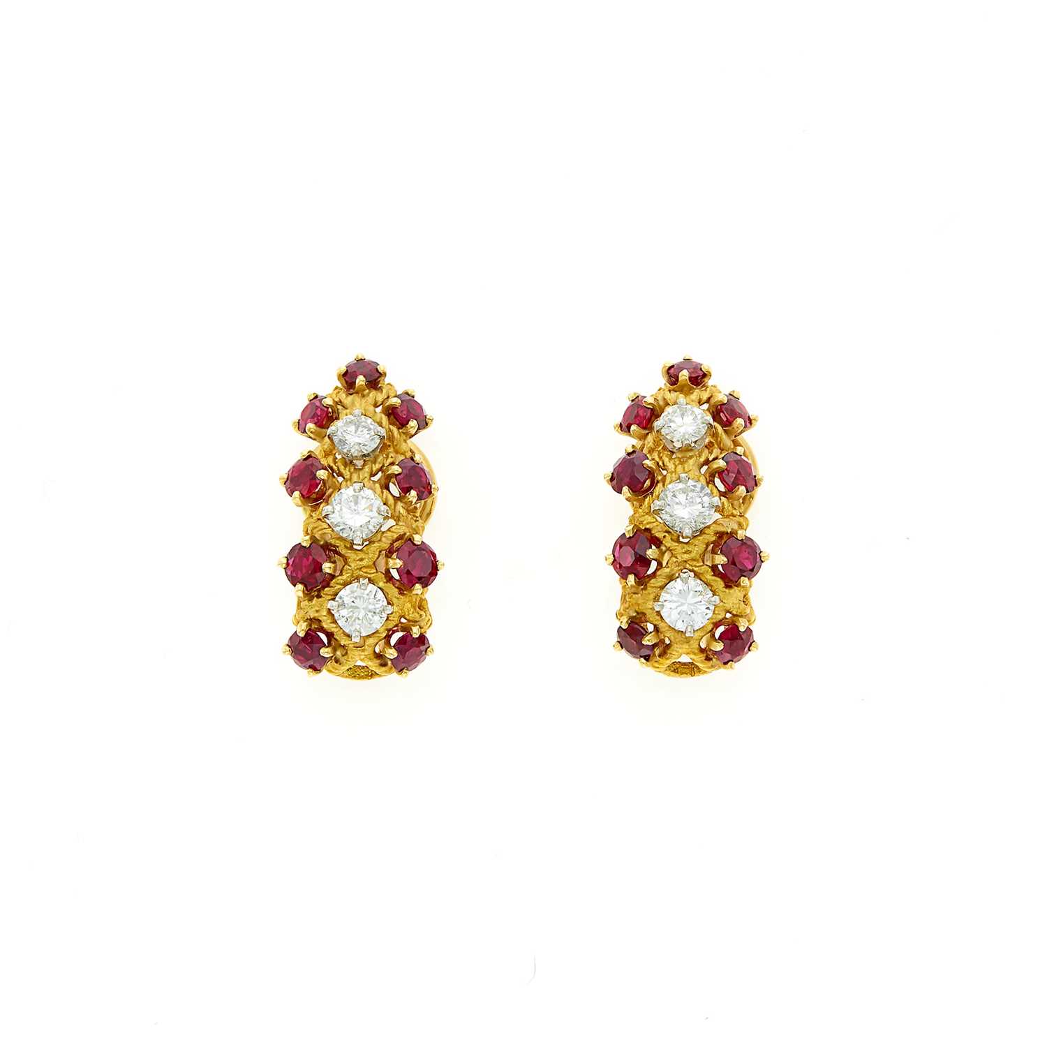 Lot 1072 - Pair of Gold, Diamond and Ruby Earclips