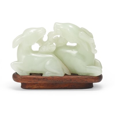 Lot 55 - A Chinese Celadon Jade Carving of Deer