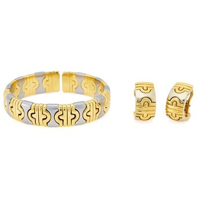 Lot 69 - Gold and Stainless Steel Bracelet and Pair of Half-Hoop Earclips