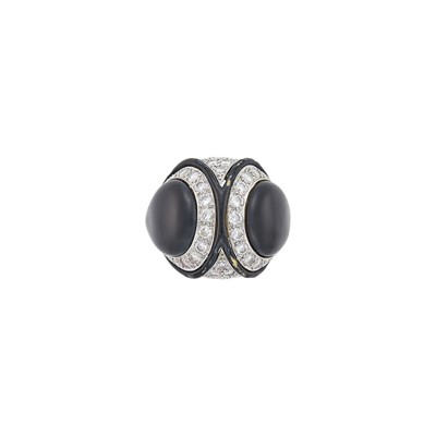 Lot 1043 - Two-Color Gold, Black Enamel and Diamond Dome Ring