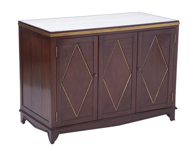 Lot 385 - Pair of Dessin Fournir Marble Top Parcel-Gilt Mahogany Cabinets
