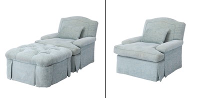 Lot 110 - Pair of Upholstered Club Chairs and Ottoman