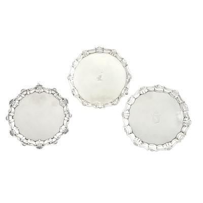 Lot 124 - Two George II Sterling Silver Waiters and a Victorian Sterling Silver Waiter