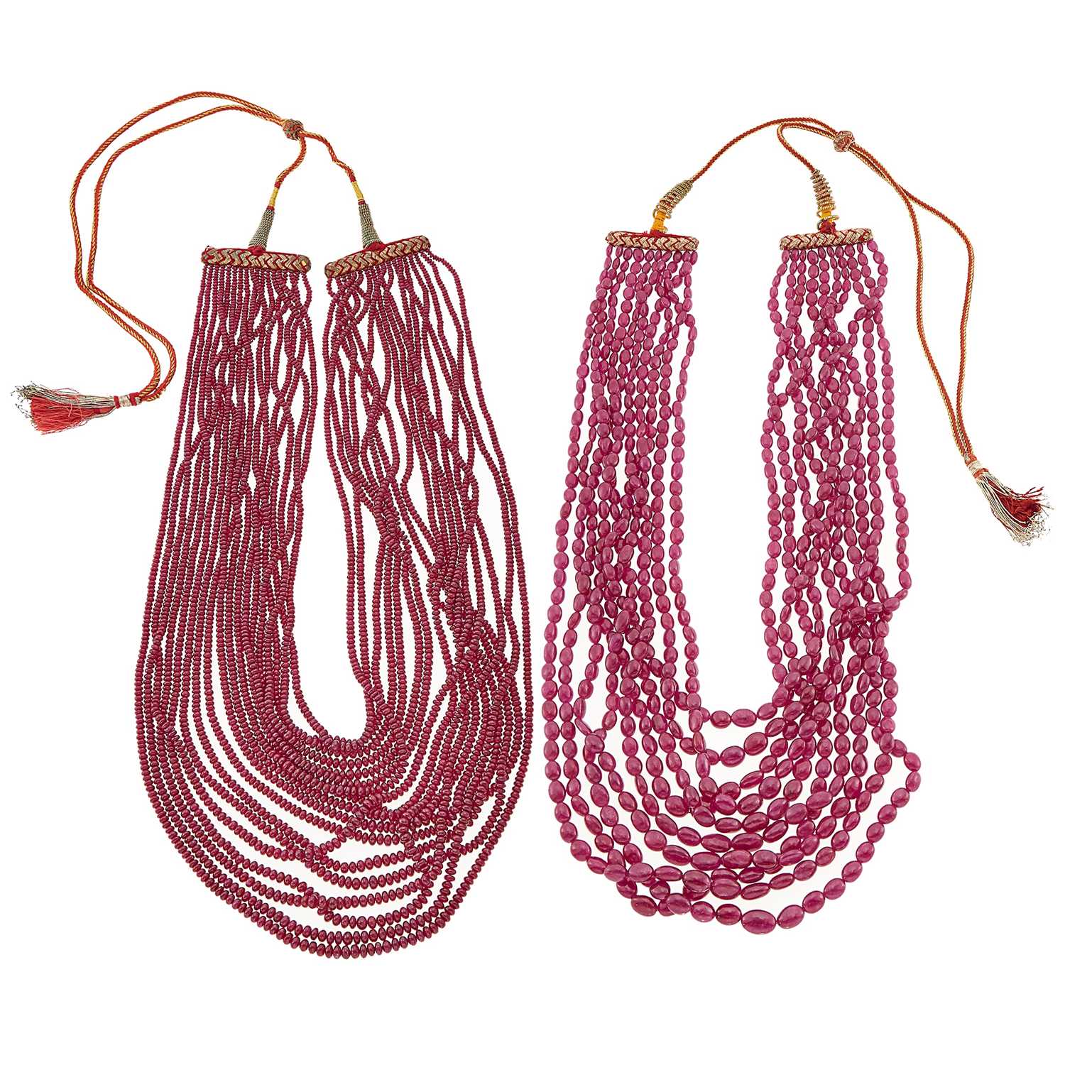 Lot 1118 - Two Multistrand Ruby Bead Necklace