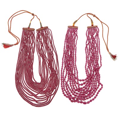 Lot 1118 - Two Multistrand Ruby Bead Necklace