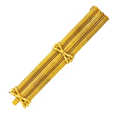 Lot 81 - Antique Wide Triple Strand Gold Snake Link Bracelet