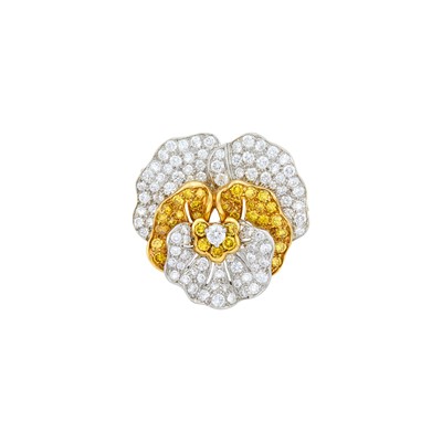 Lot 215 - Oscar Heyman & Brothers Platinum, Colored Diamond and Diamond Pansy Brooch
