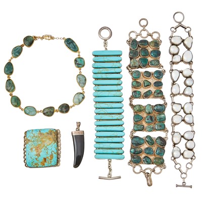 Lot 2286 - Group of Silver, Gilt-Metal, Turquoise, Hardstone and Freshwater Pearl Jewelry