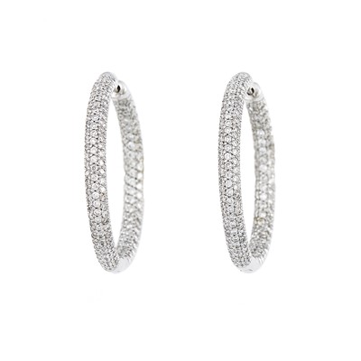Lot 2123 - Pair of White Gold and Diamond Hoop Earrings
