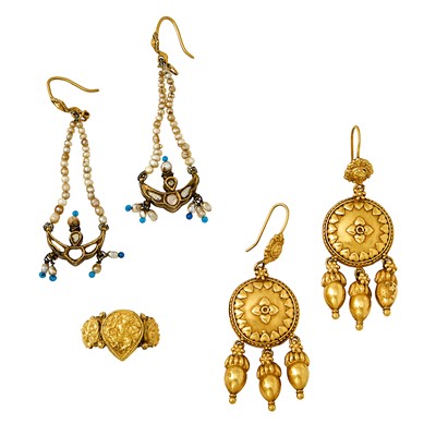 Lot 2070 - Group of High Karat Gold, Metal, Seed Pearl and White Sapphire Jewelry