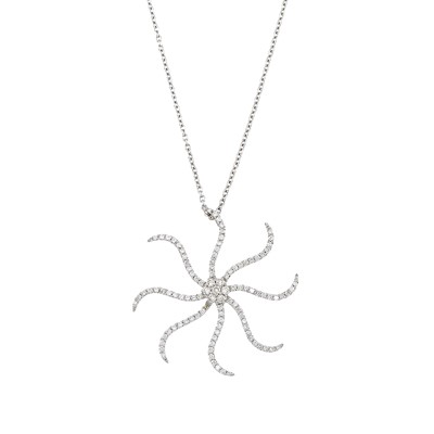 Lot 2241 - White Gold and Diamond Sunburst Pendant with Chain Necklace