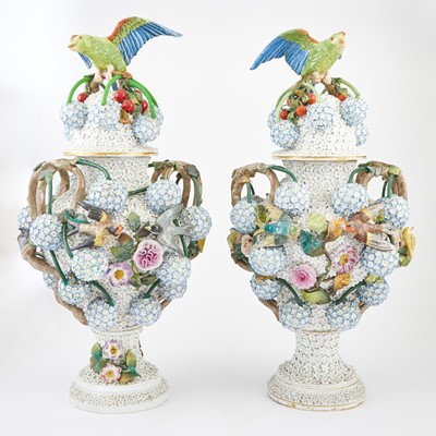 Lot 458 - Pair of Meissen Style Porcelain Snowball 'Schneeballen' Covered Vases