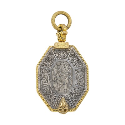 Lot 44 - English Antique Gilt-Metal and Silver Octagonal Fusée/Verge Voyeur Pendant-Watch