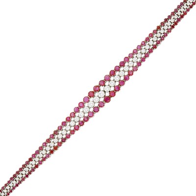 Lot 65 - White Gold, Diamond and Ruby Bracelet