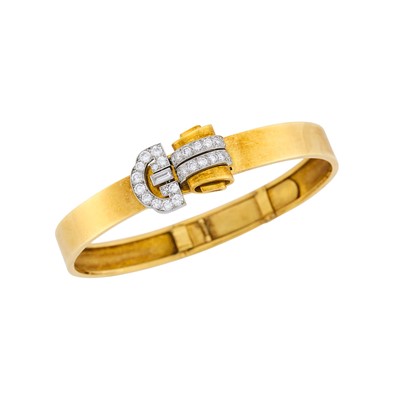 Lot 153 - A.E. Kochert Gold, Platinum and Diamond Buckle Bangle Bracelet, Austria