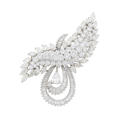 Lot 137 - Platinum and Diamond Ribbon Pendant-Brooch