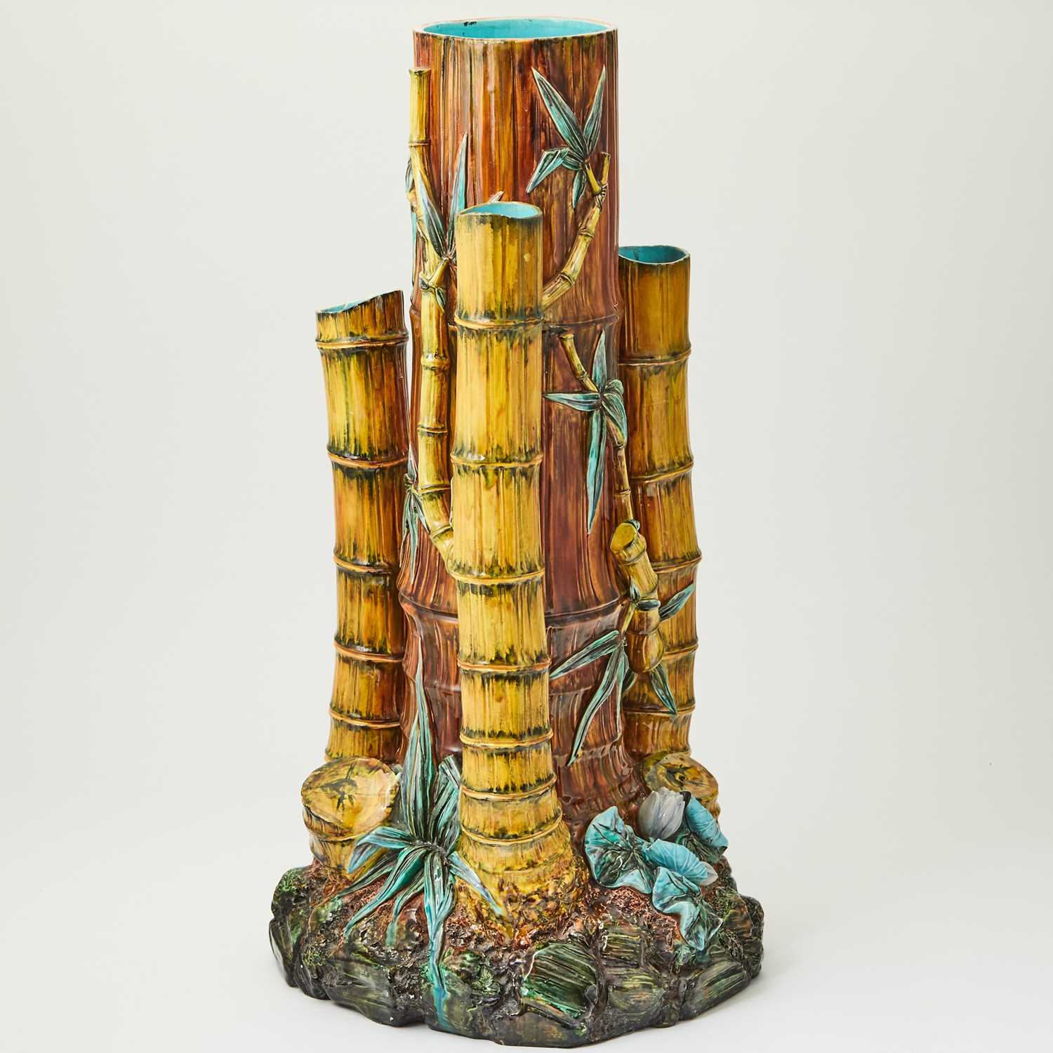 Lot 512 - Royal Worcester Majolica Bamboo-Themed Umbrella Stand or Walking Stick Holder