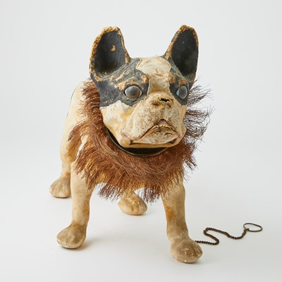 Lot 586 - French Papier Mâché  Growler Bobble Head Bulldog Pull Toy