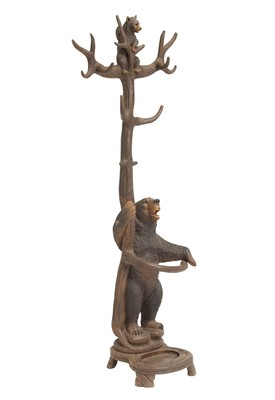 Lot 507 - Black Forest Carved and Painted Wood Hall Tree and Umbrella Stand