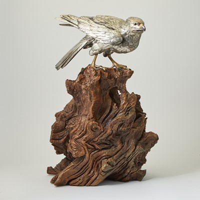 Lot 509 - Japanese Silvered Bronze Okimono of a Falcon