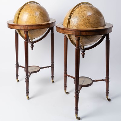 Lot 756 - Pair of George III Terrestrial and Celestial 18-Inch Mahogany Globes by W. & T. M. Bardin