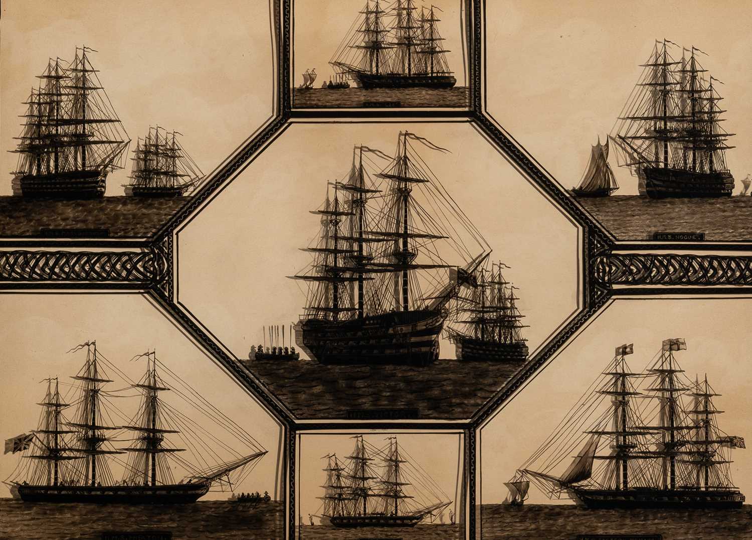 Lot 535 - Reverse Painting on Glass Depicting Nelson's H.M.S. Victory and Other Ships