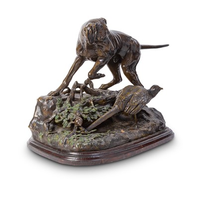 Lot 577 - Oversize Cold-Painted and Patinated Bronze Group of a Pointer Flushing a Pheasant