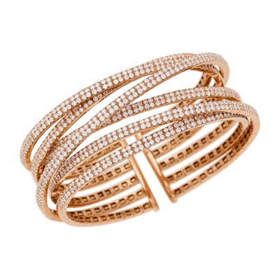 Lot 251 - Multiband Rose Gold and Diamond Cuff Bangle Bracelet
