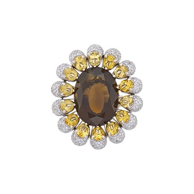 Lot 2115 - White Gold, Smoky Quartz, Citrine and Diamond Ring