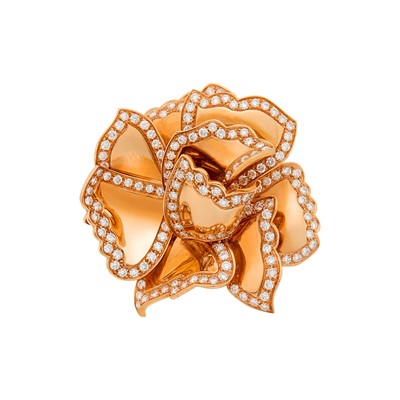 Lot 59 - Oversized Rose Gold and Diamond Flower Ring