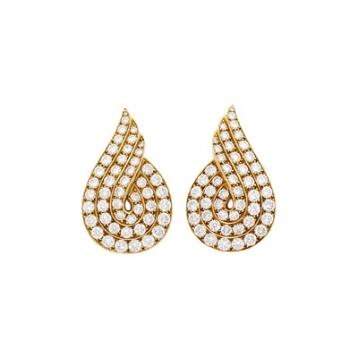 Lot 252 - Van Cleef & Arpels Pair of Gold and Diamond Earclips, France