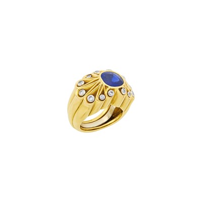 Lot 257 - Monture Cartier Gold, Platinum, Sapphire and Diamond Ring