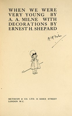 Lot 631 - Milne's When We Were Very Young, signed by the author and with a Shepard letter